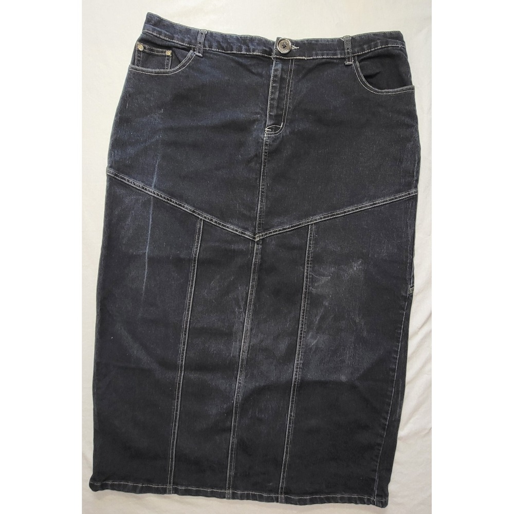 Vtg 90s Esprit Collection Dark Indigo Denim Midi Pencil Skirt Panel Size 16/18